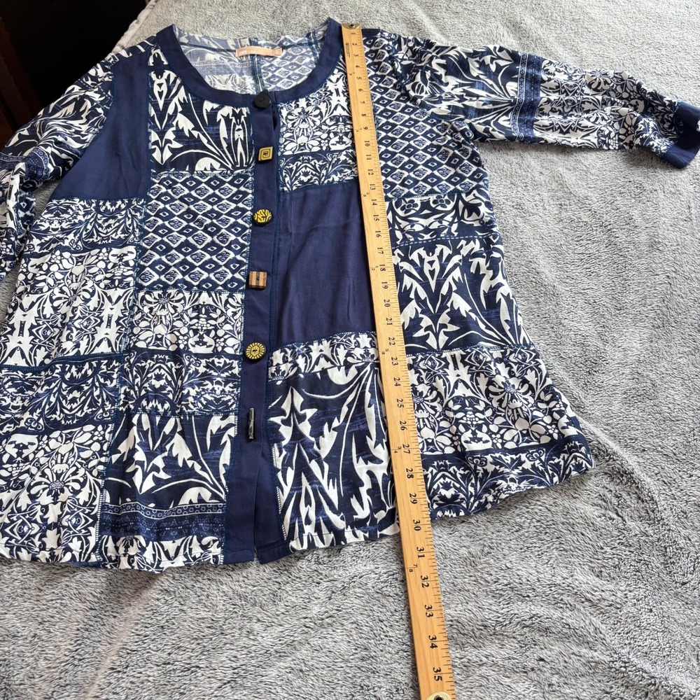 La Cera Patchwork Button Up Blouse Top Womens Art… - image 8